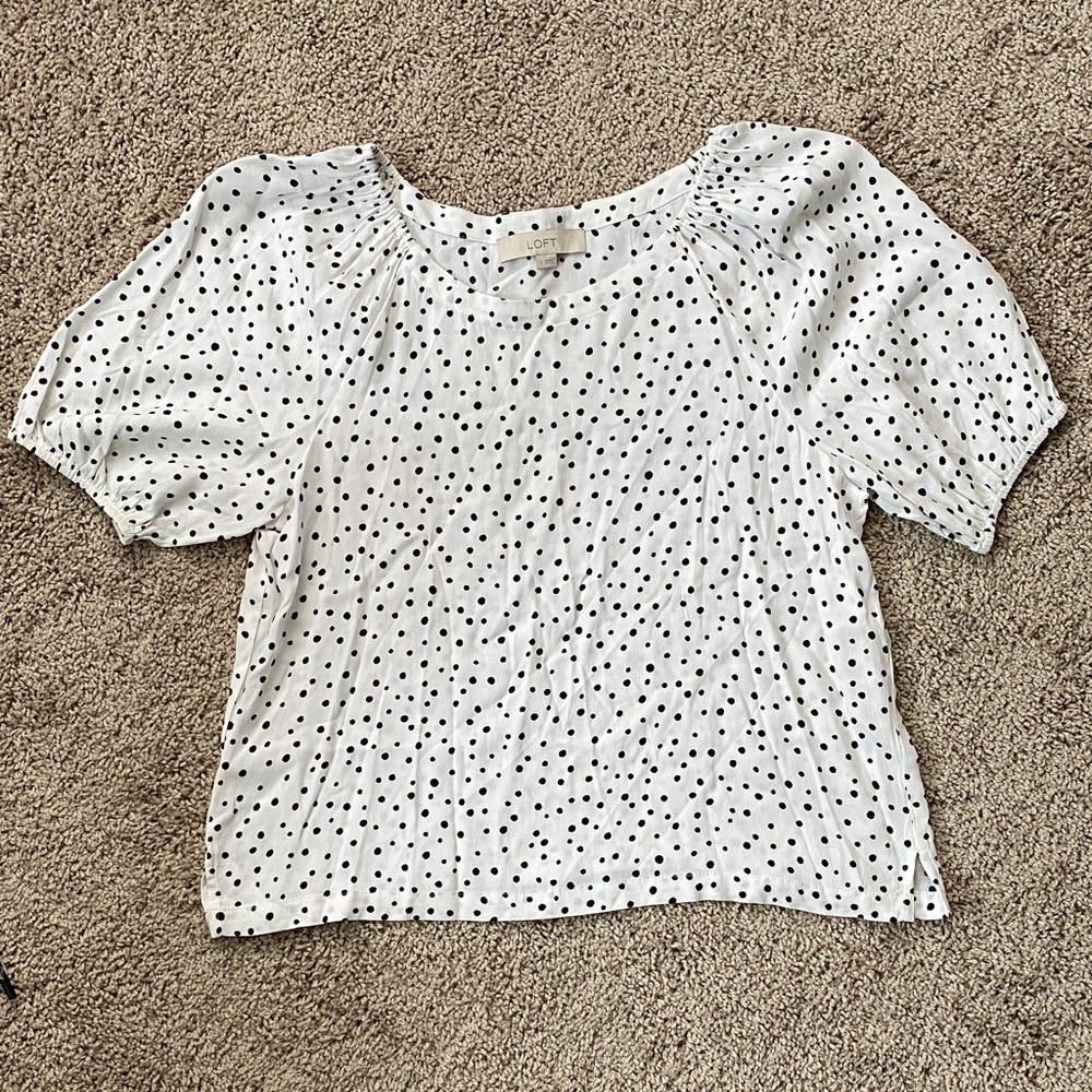 LOFT White and Black Polka Dot Blouse